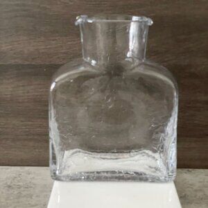 Vintage Blenko 384 Crystal Clear Crackle Glass Double Spout Water Bottle 8" x 6"